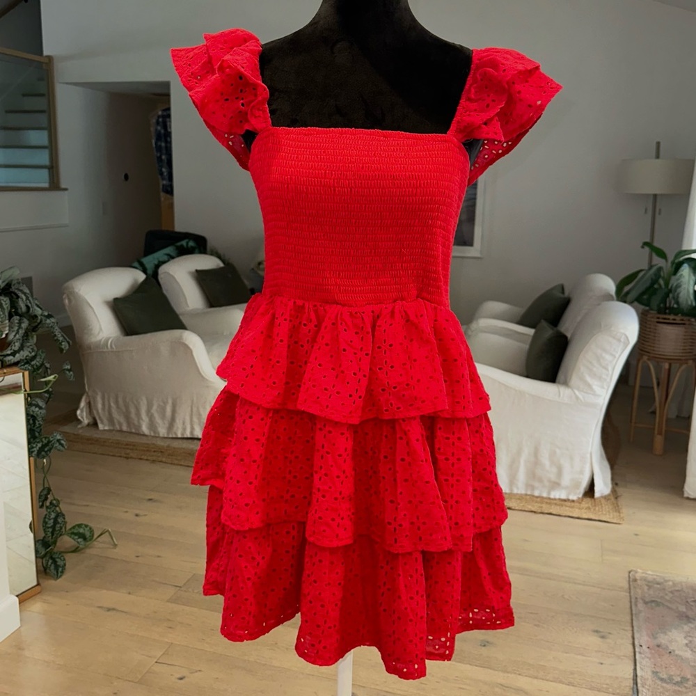 Altar’d State Amira Red Eyelet Ruffle Mini Dress